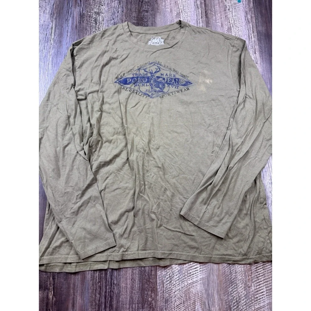 Polo Jeans Company Ralph Lauren Long Sleeve Shirt Men's XXL Green Buck Hunting